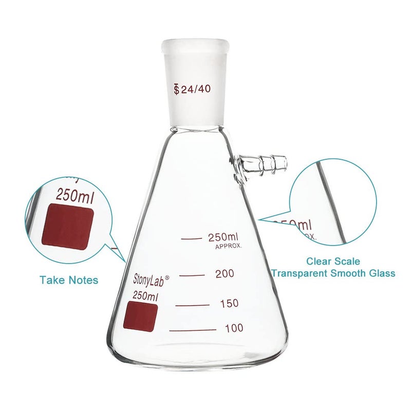 stonylab Filtering Flask with 24/40 Standard Taper Outer Joint, Heavy Wall Borosilicate Glass Filter Flask, Bolt Neck with Tubulation, 250 ml - Image 4